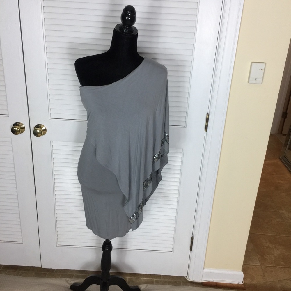 EUC one shoulder silver sequins mini dress la Cite